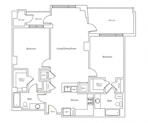 Floor plan for 2 beds, 2 baths, 1120 sqft